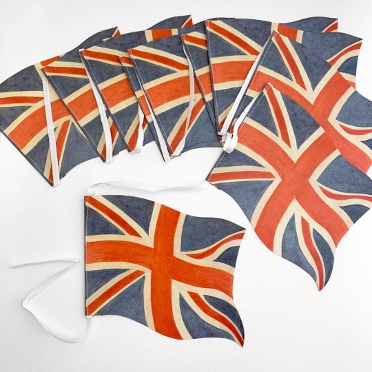 Faded UK Flag Bunting ~ Union Jack Paper Flag Garland